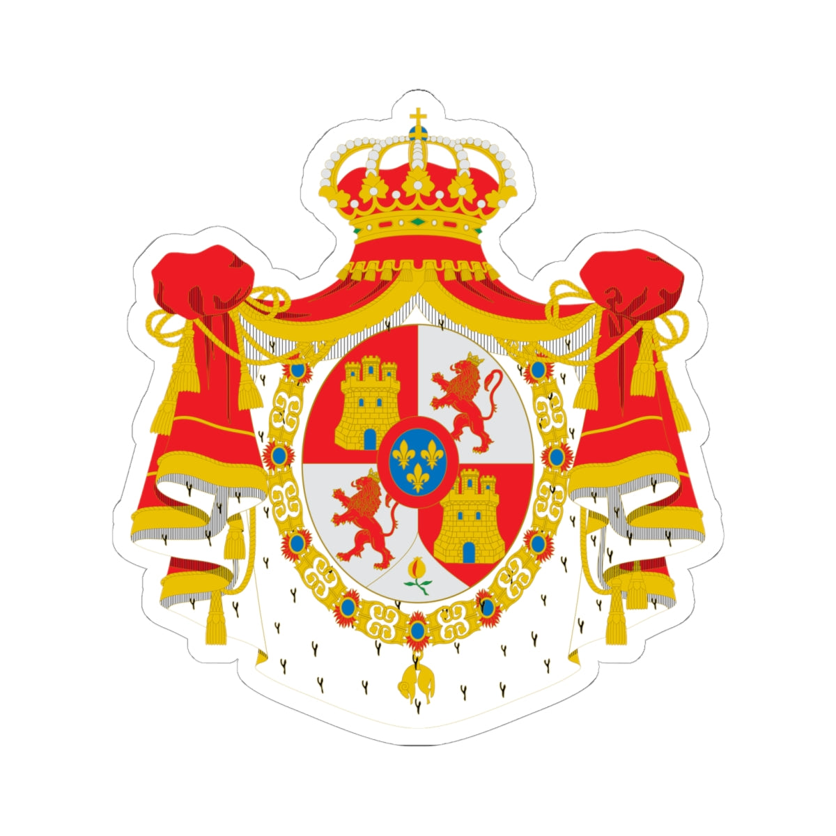 Armas abreviadas del rey de España antes de 1868 manto y toisón (Spain) (Coat of Arms) STICKER Vinyl Kiss-Cut Decal