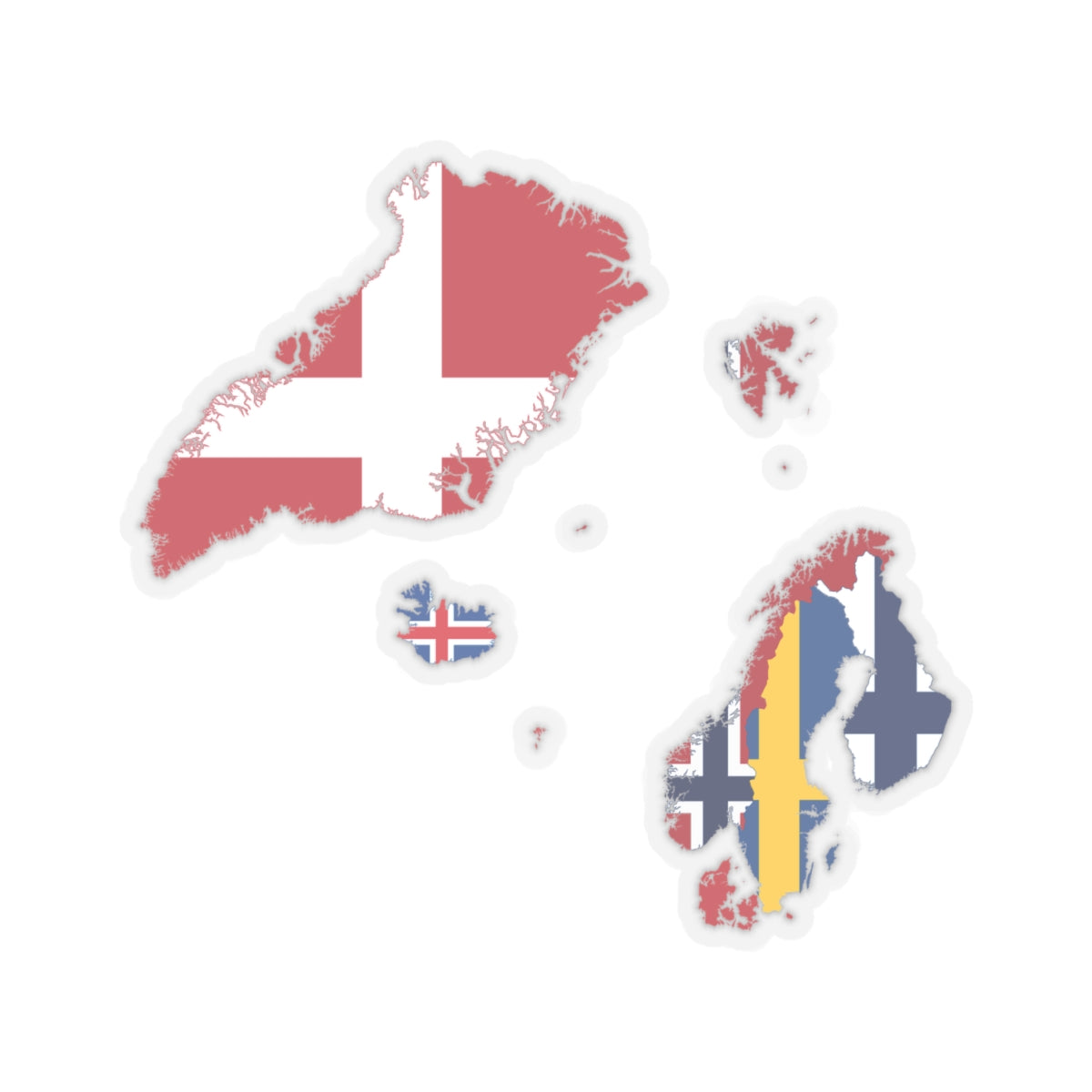 Flag map of the Nordic countries (Denmark) STICKER Vinyl Kiss-Cut Decal