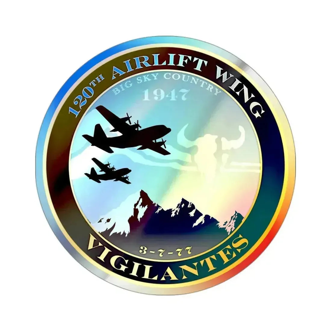 120th Airlift Wing (U.S. Air Force) Holographic STICKER Die-Cut Vinyl Decal 3 Inch Holographic - The Sticker Space