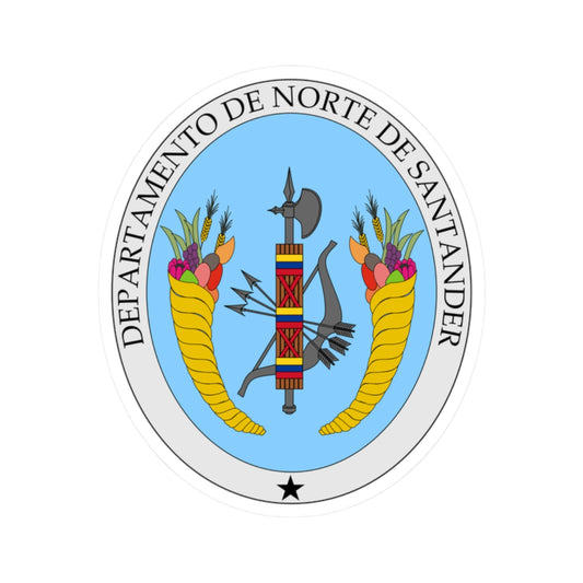 Oval departmental coat of arms with a fasces, axe, bow and arrows between cornucopias of fruit and wheat.