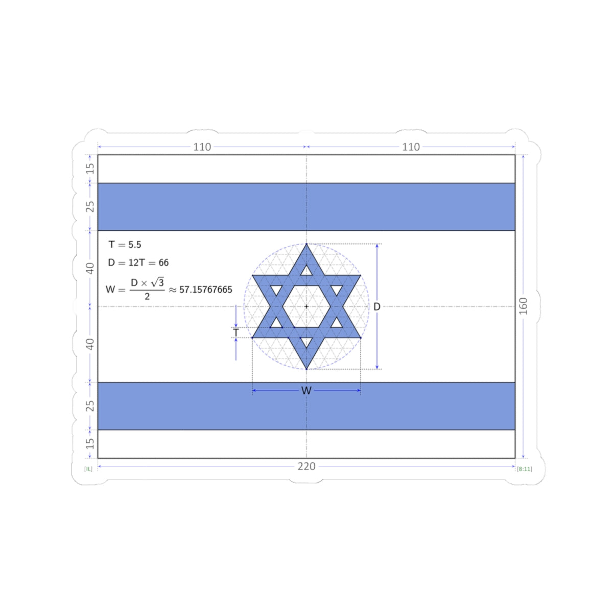Flag of Israel construction sheet D66 (Israel) STICKER Vinyl Kiss-Cut Decal