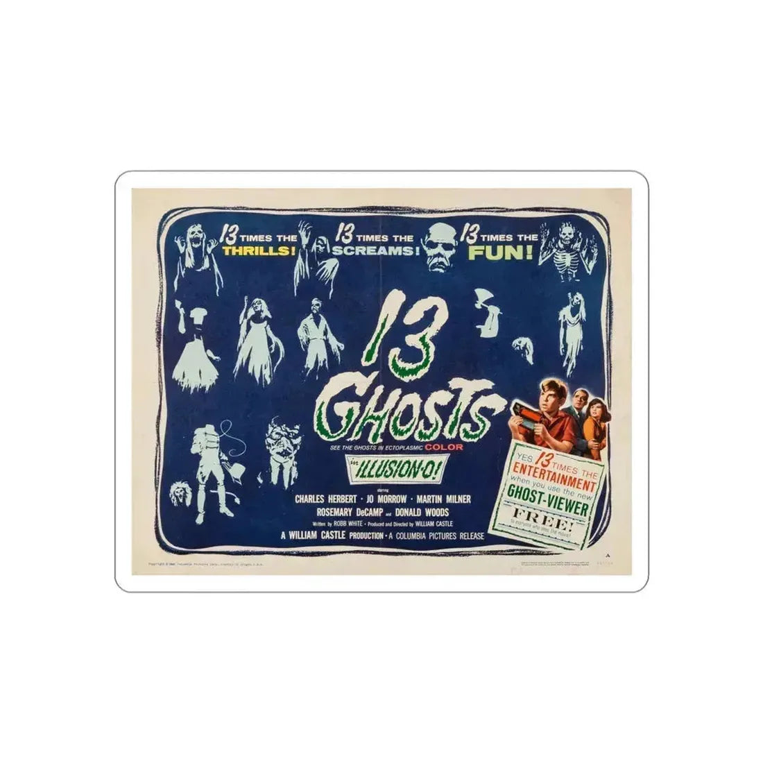 13 Ghosts 1960 Movie Poster STICKER Vinyl Die-Cut Decal 4 Inch - The Sticker Space