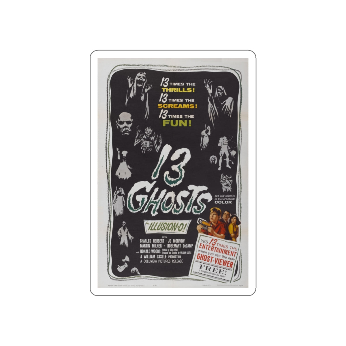 13 GHOSTS 1960 Movie Poster STICKER Vinyl Die-Cut Decal-White-The Sticker Space