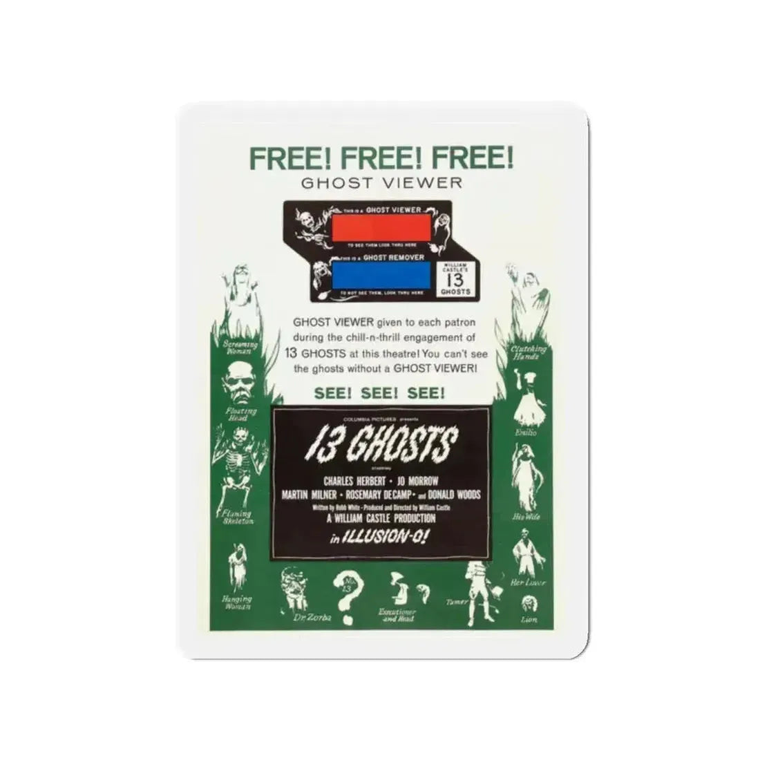 13 GHOSTS (2) 1960 Movie Poster - Refrigerator Magnet 2 Inch - The Sticker Space
