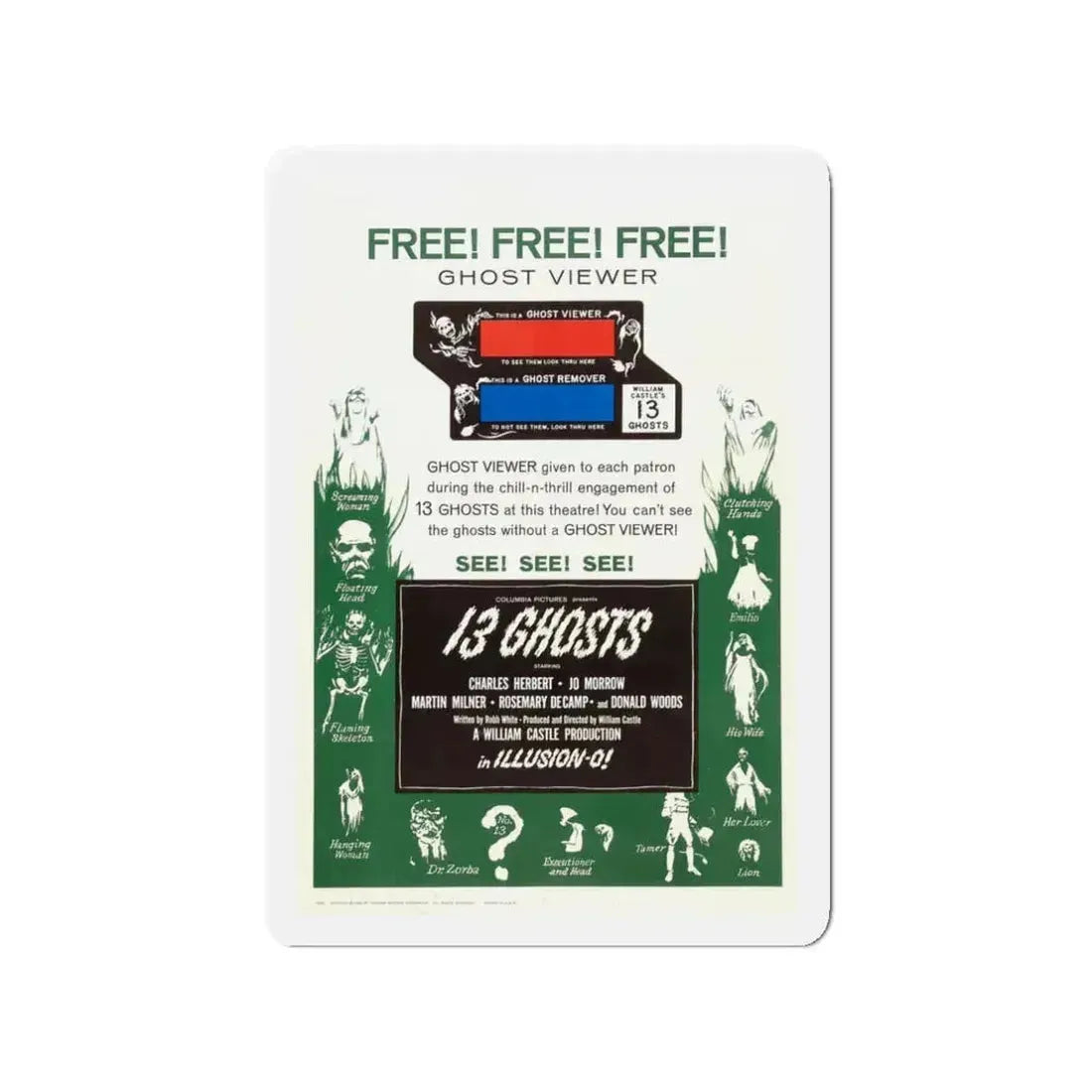 13 GHOSTS (2) 1960 Movie Poster - Refrigerator Magnet 3 Inch - The Sticker Space