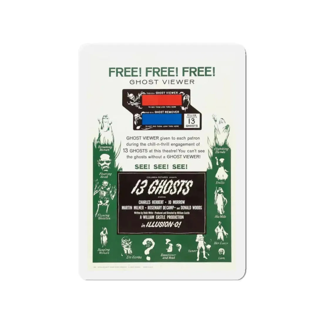 13 GHOSTS (2) 1960 Movie Poster - Refrigerator Magnet 3 Inch - The Sticker Space
