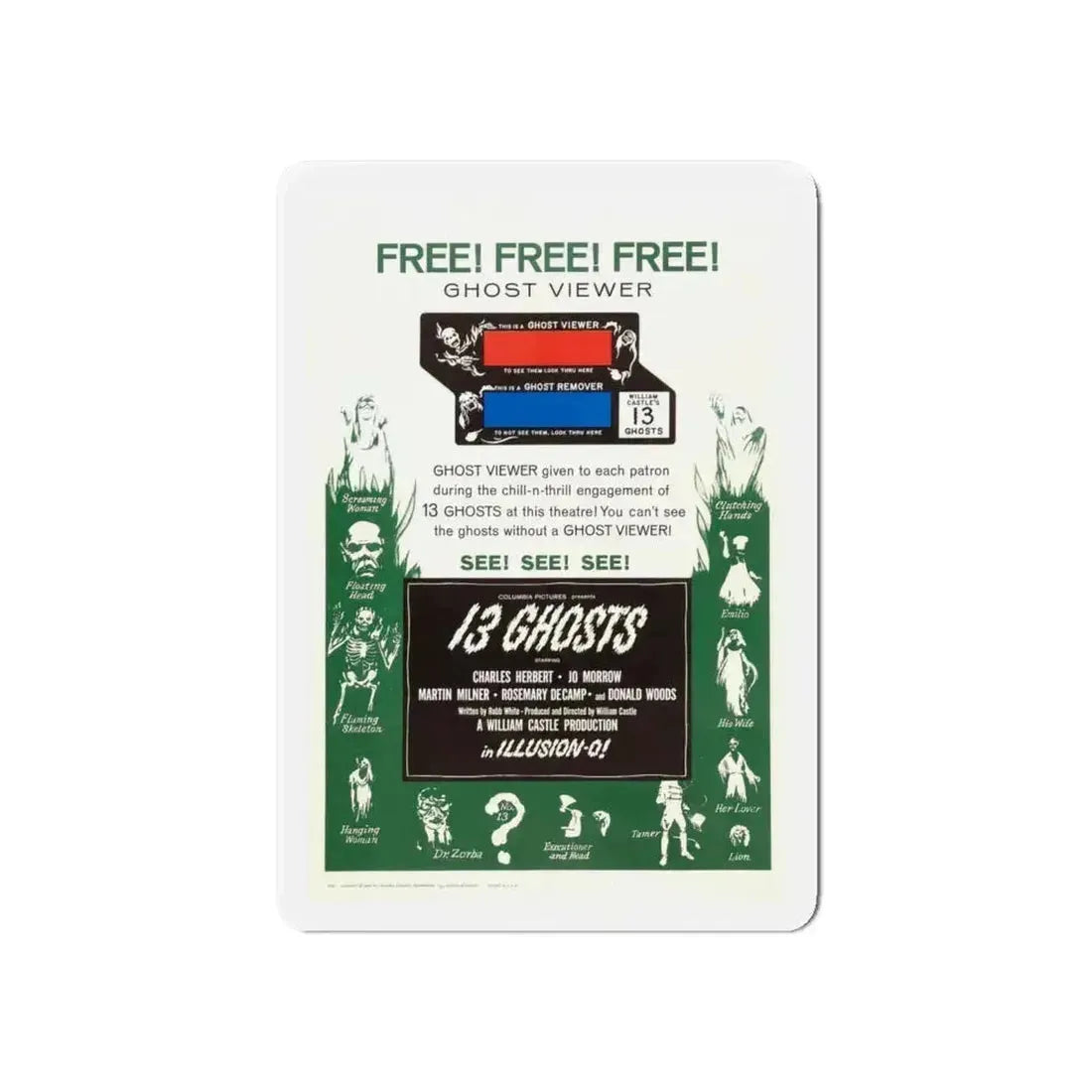 13 GHOSTS (2) 1960 Movie Poster - Refrigerator Magnet 6 Inch - The Sticker Space