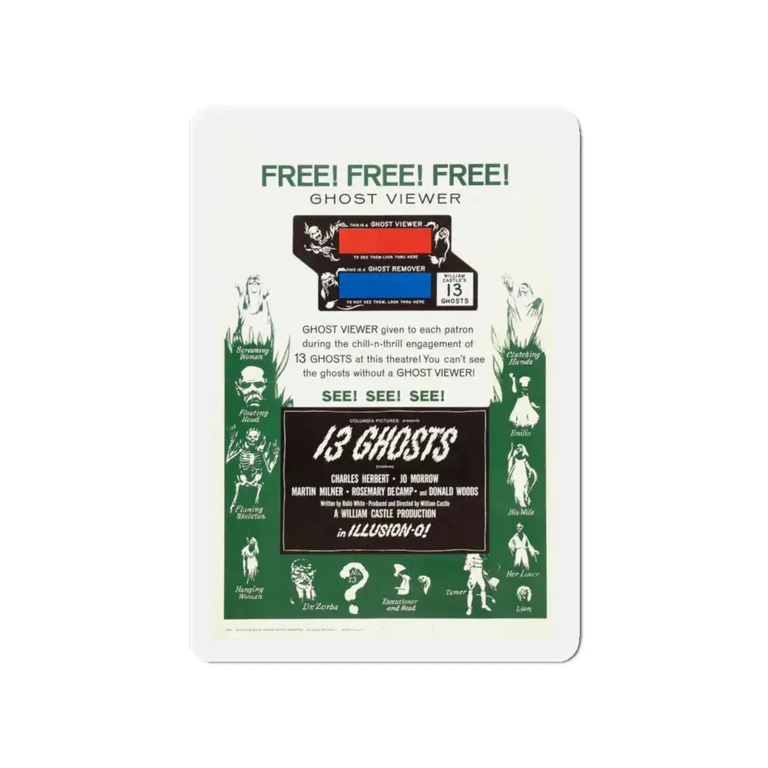 13 GHOSTS (2) 1960 Movie Poster - Refrigerator Magnet - The Sticker Space