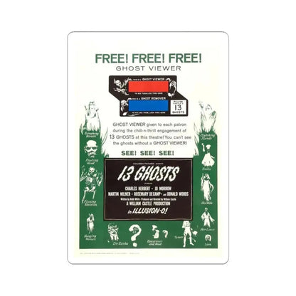 13 GHOSTS (2) 1960 Movie Poster - STICKER Vinyl Kiss-Cut Decal 3 Inch White - The Sticker Space