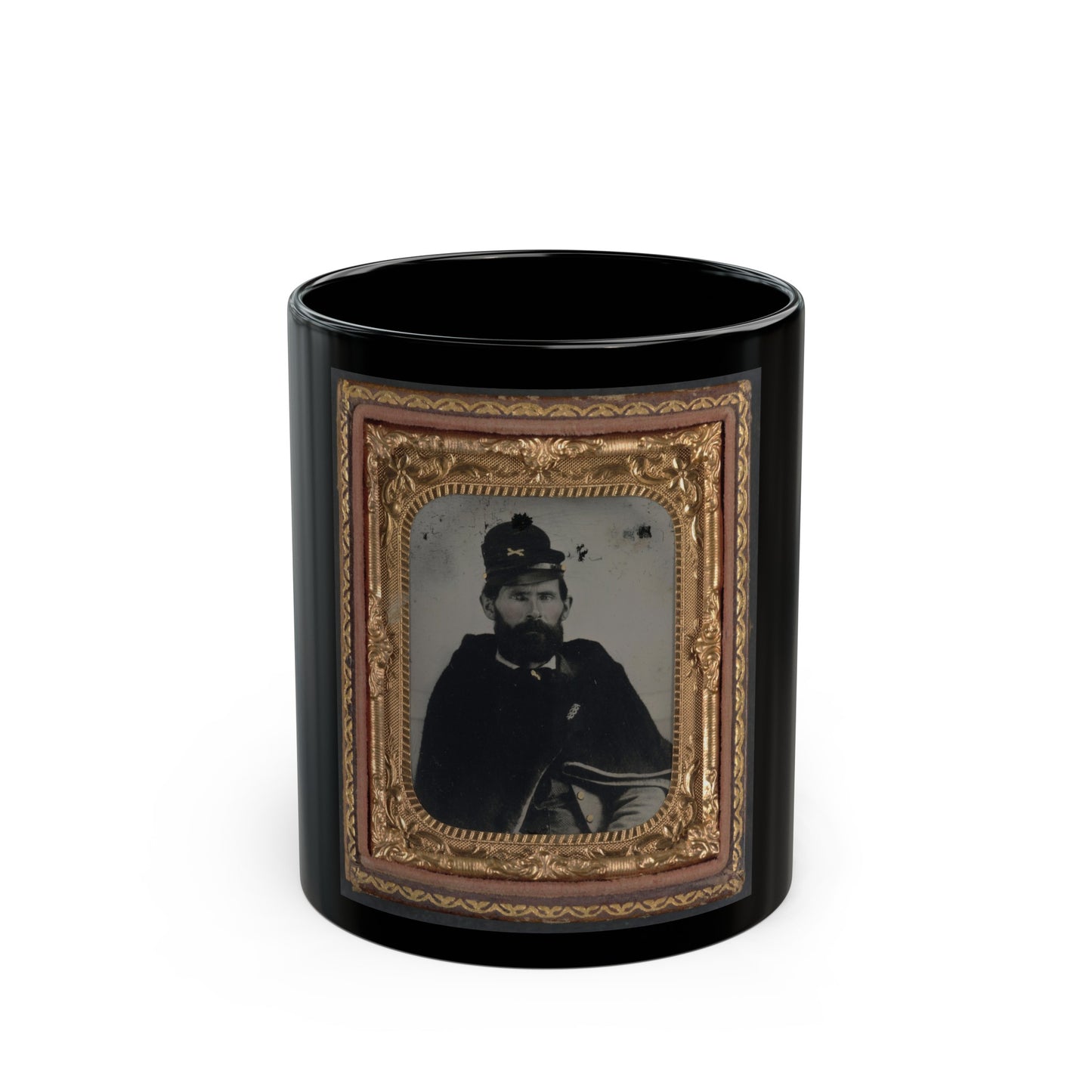 Private Archibald D. Council Of Co. K, 18th North Carolina Infantry Regiment, In Uniform And Wrapped With Hospital Blanket (U.S. Civil War) Black Coffee Mug