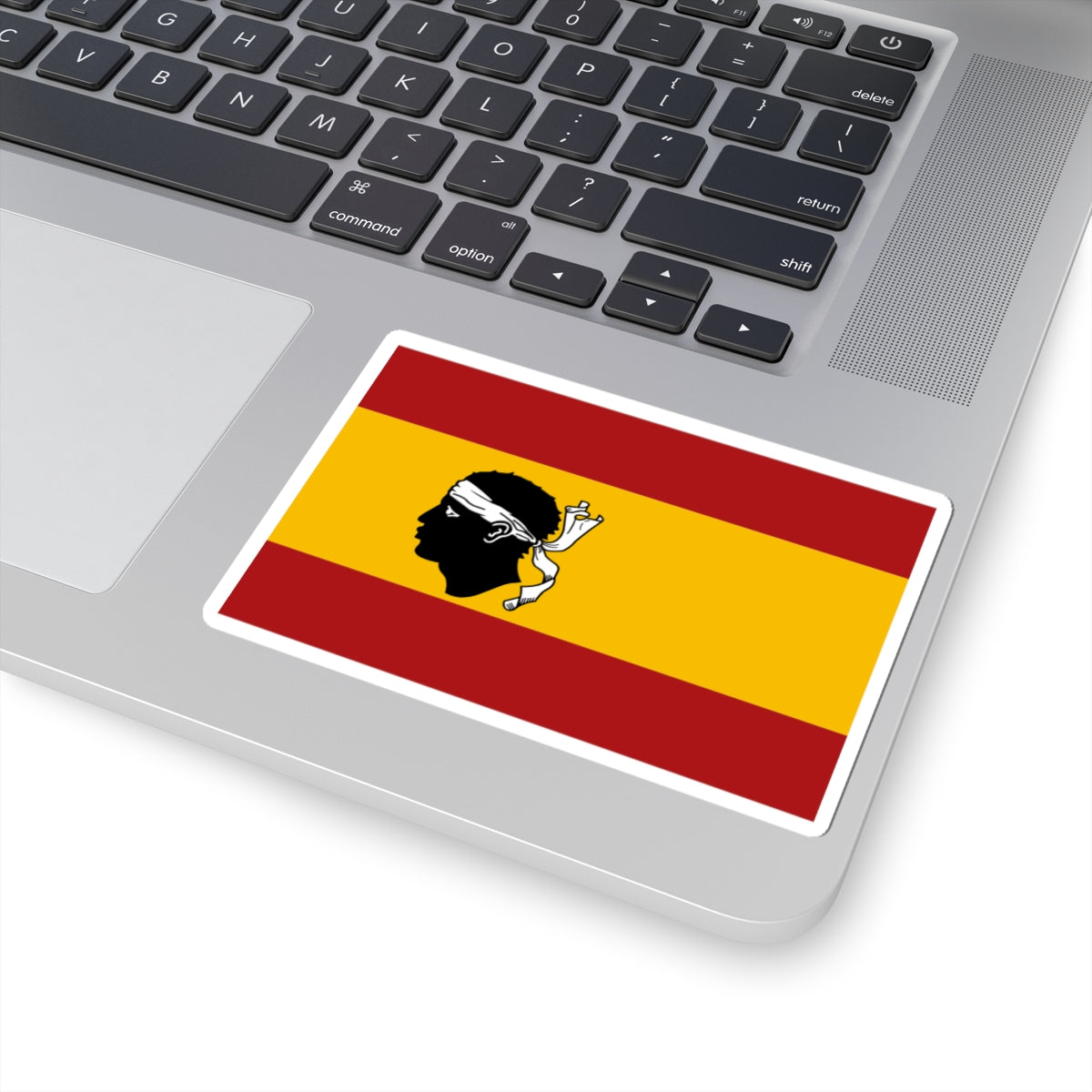 Flag of Spain with a Moors head in the center (Spain) STICKER Vinyl Kiss-Cut Decal