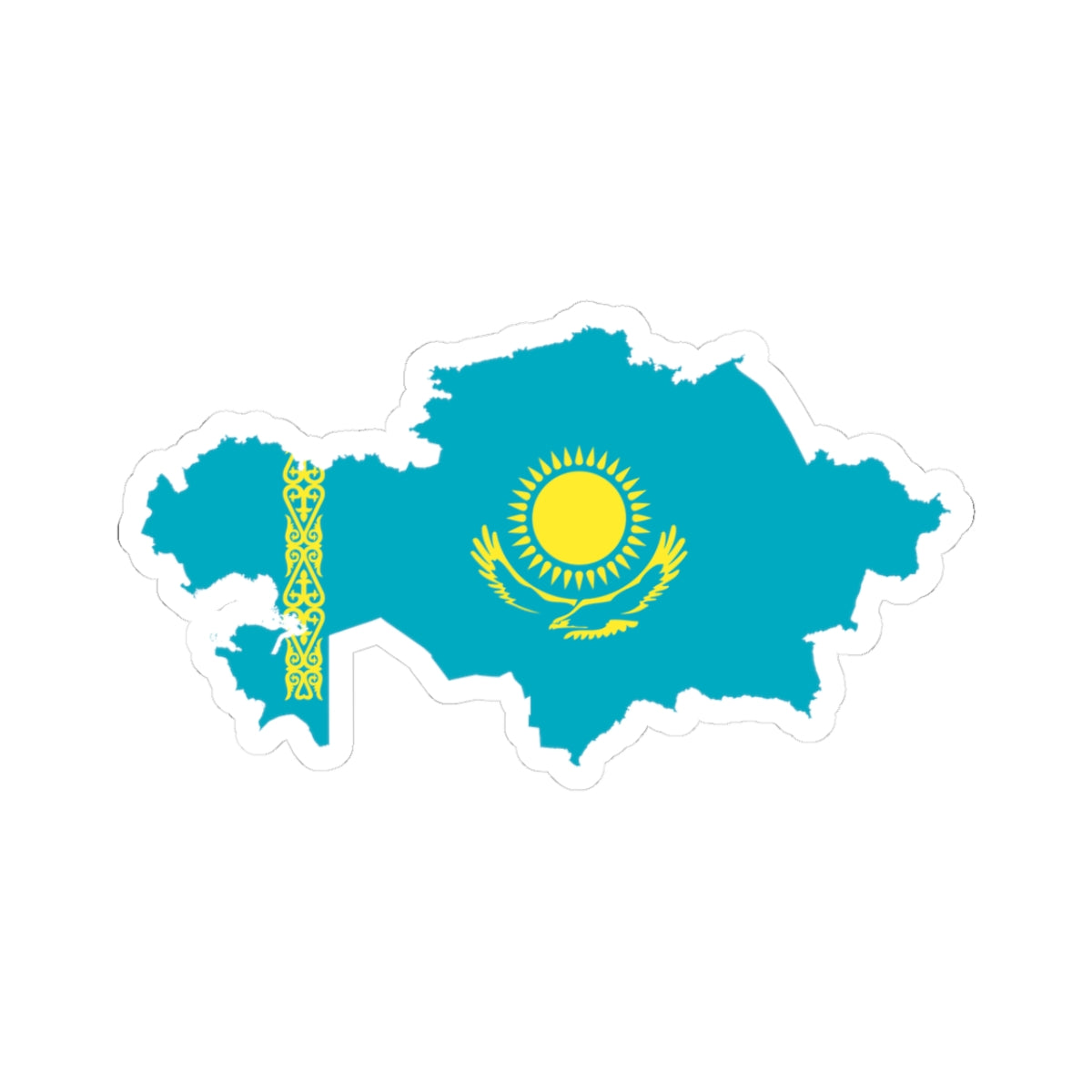 Flag-map of Kazakhstan precise boundaries (Kazakhstan) STICKER Vinyl Kiss-Cut Decal