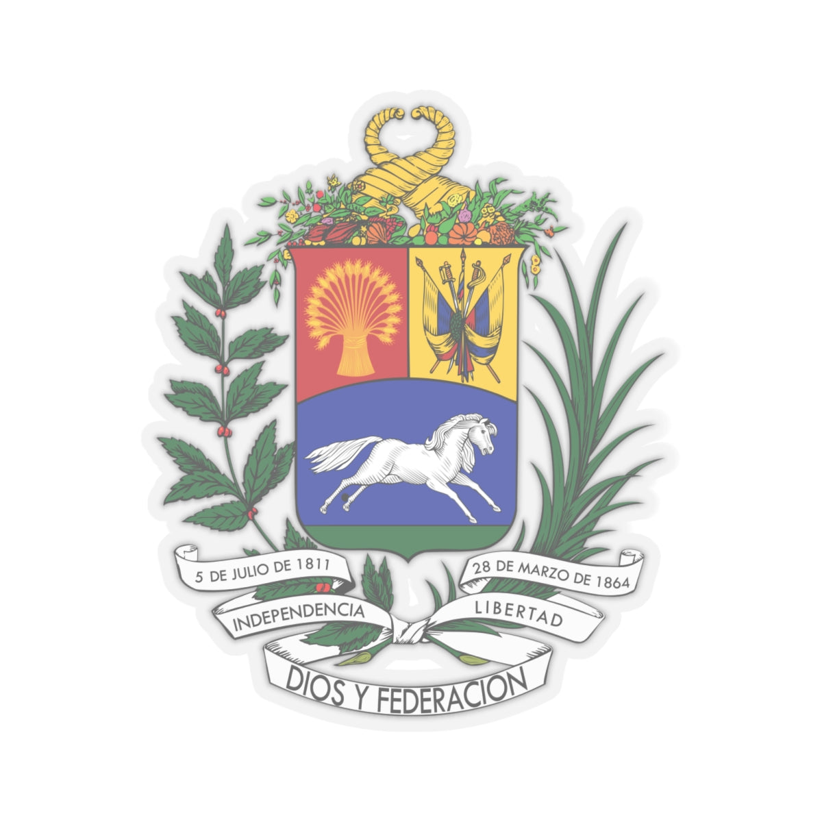 Coat of arms of Venezuela (1871) - STICKER Vinyl Kiss-Cut Decal