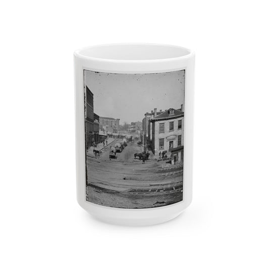 Atlanta, Ga. Northward View Across The Tracks On Whitehall Street, With Wagon Train (U.S. Civil War) White Coffee Mug