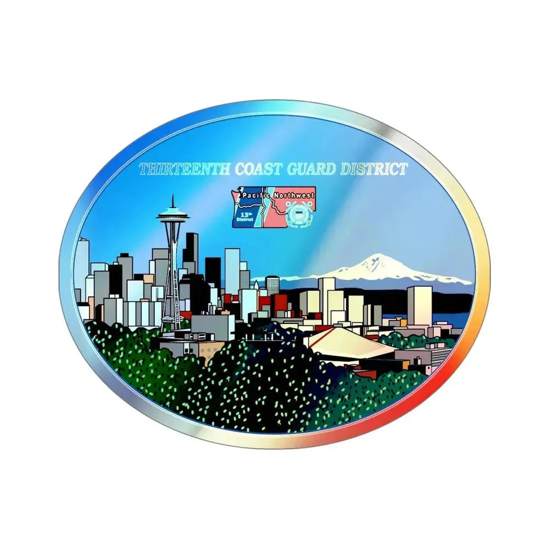 13th CG District Pacific Northwest (U.S. Coast Guard) Holographic STICKER Die-Cut Vinyl Decal 5 Inch Holographic - The Sticker Space