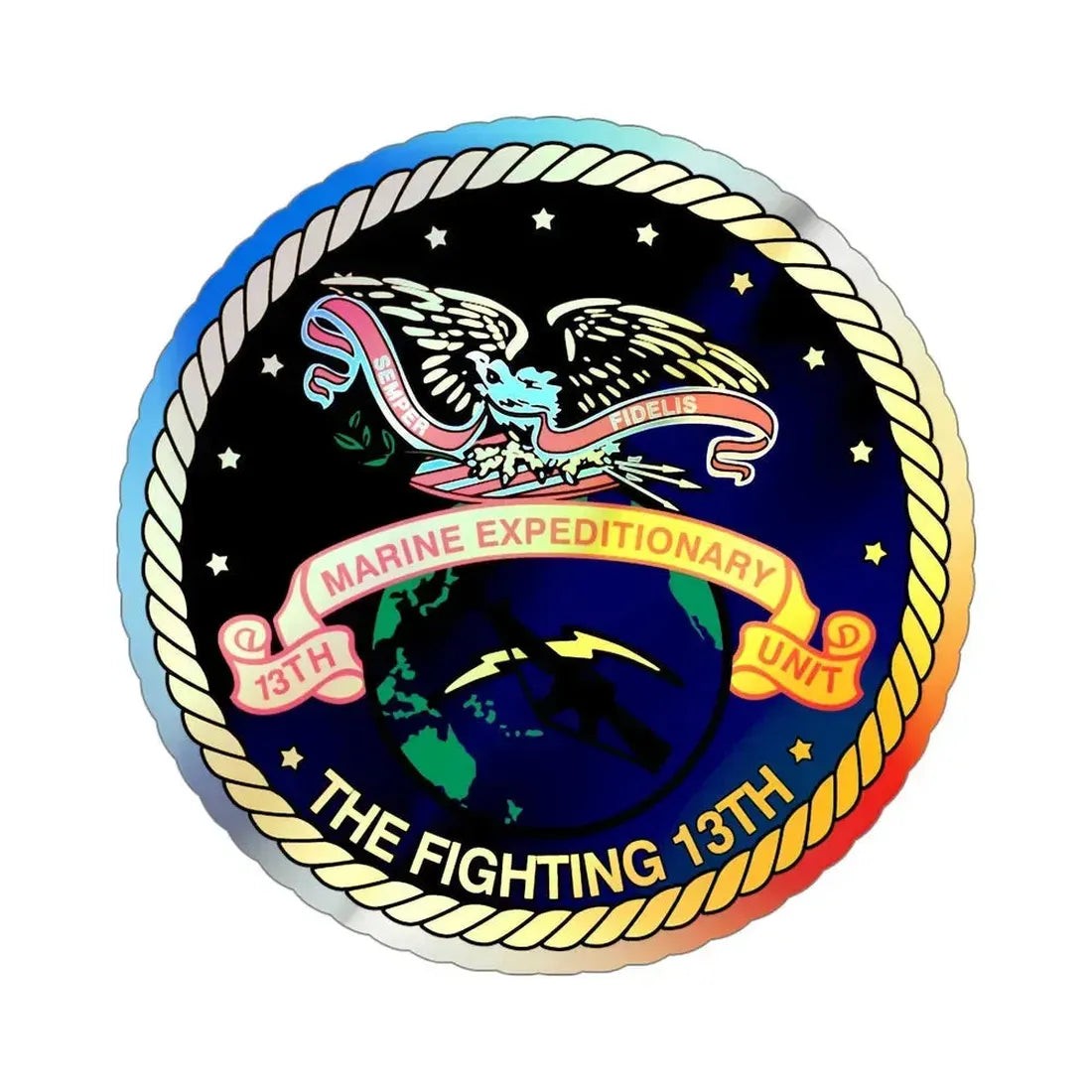 13th Marine Command Element 13th MEU (USMC) Holographic STICKER Die-Cut Vinyl Decal 5 Inch Holographic - The Sticker Space