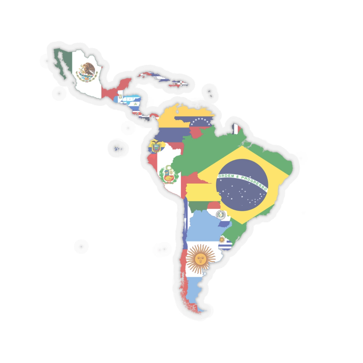 Flag map of Latin America (Costa Rica) STICKER Vinyl Kiss-Cut Decal