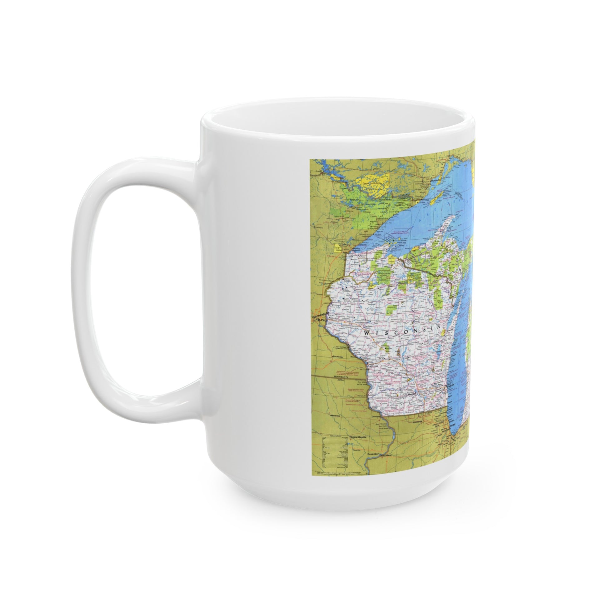 USA - Wisconsin, Michigan ,Great Lakes 1 (1973) (Map) White Coffee Mug-The Sticker Space