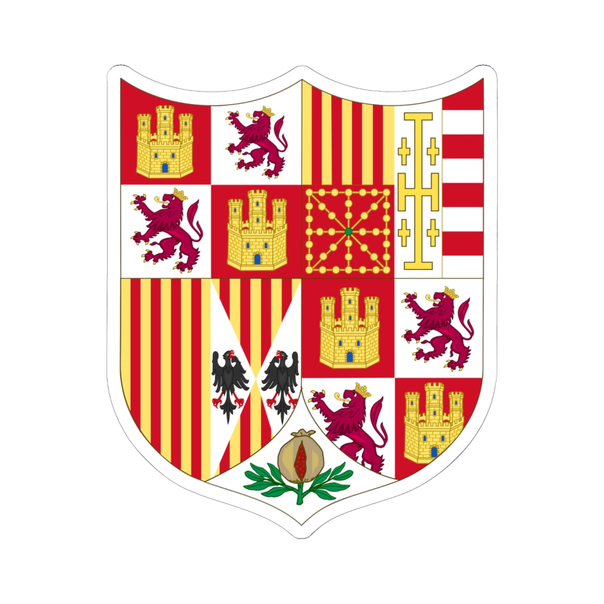 Arms of Ferdinand II of Aragon 1513-1516 (Spain) (Coat of Arms) STICKER Vinyl Kiss-Cut Decal