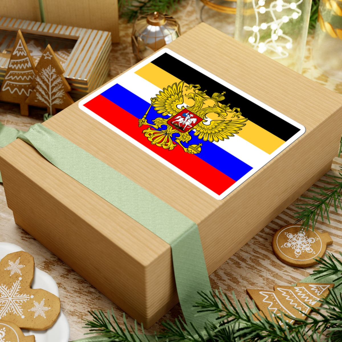 Flag of Russia combined tricolor with coat of arms (Russia) STICKER Vinyl Kiss-Cut Decal