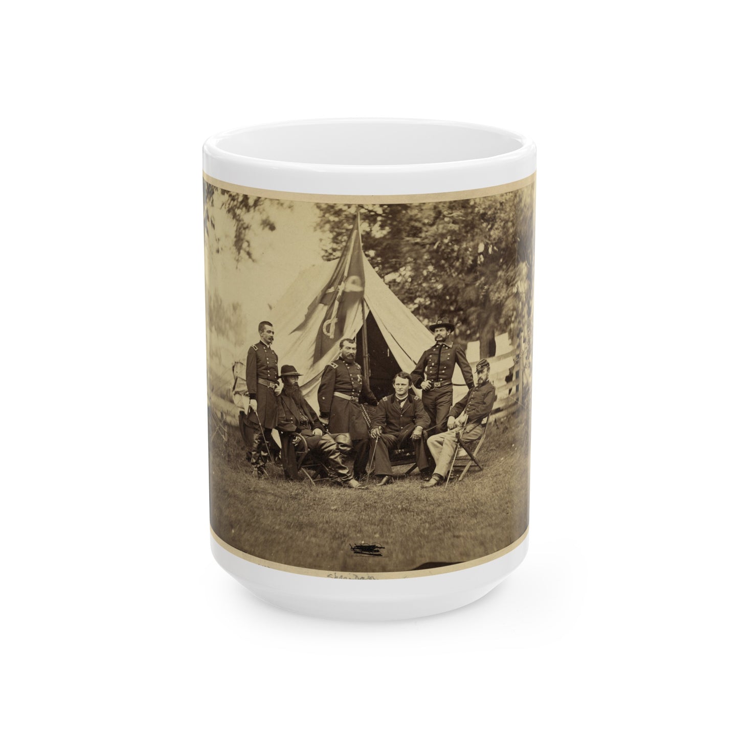 Major General Philip Sheridan And His Generals In Front Of Sheridan's Tent (U.S. Civil War) White Coffee Mug