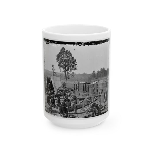 Atlanta, Ga. Federal Soldiers Relaxing By Guns Of Captured Fort (U.S. Civil War) White Coffee Mug-15oz-The Sticker Space