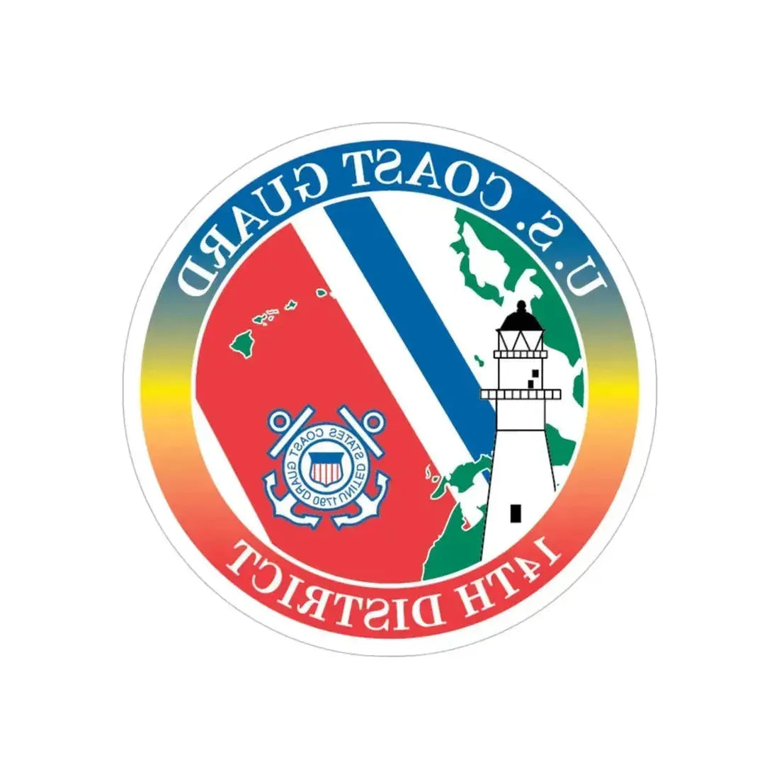 14th CG District (U.S. Coast Guard) REVERSE PRINT Transparent Die-Cut STICKER 5 Inch Die-Cut Transparent - The Sticker Space