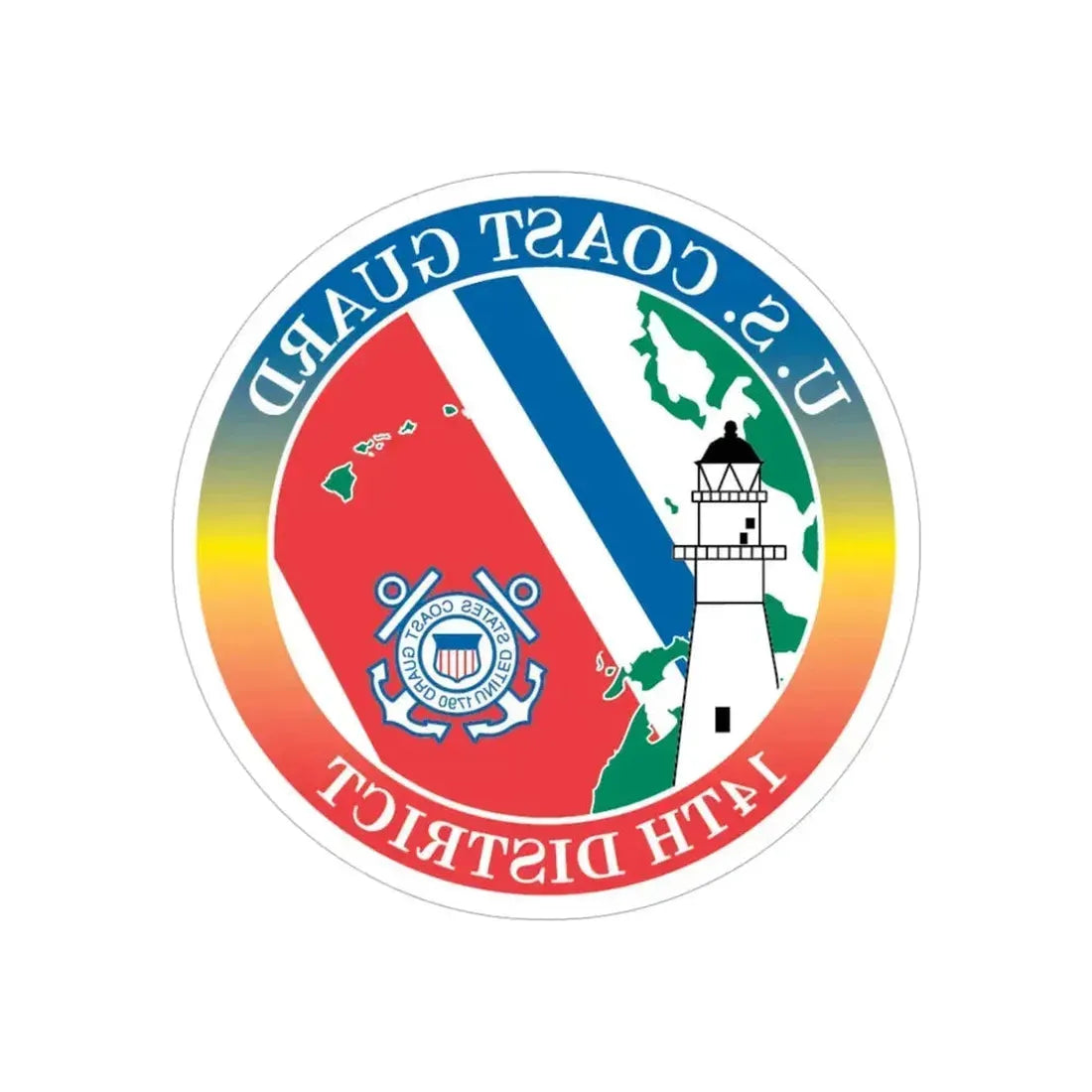 14th CG District (U.S. Coast Guard) REVERSE PRINT Transparent Die-Cut STICKER 6 Inch Die-Cut Transparent - The Sticker Space