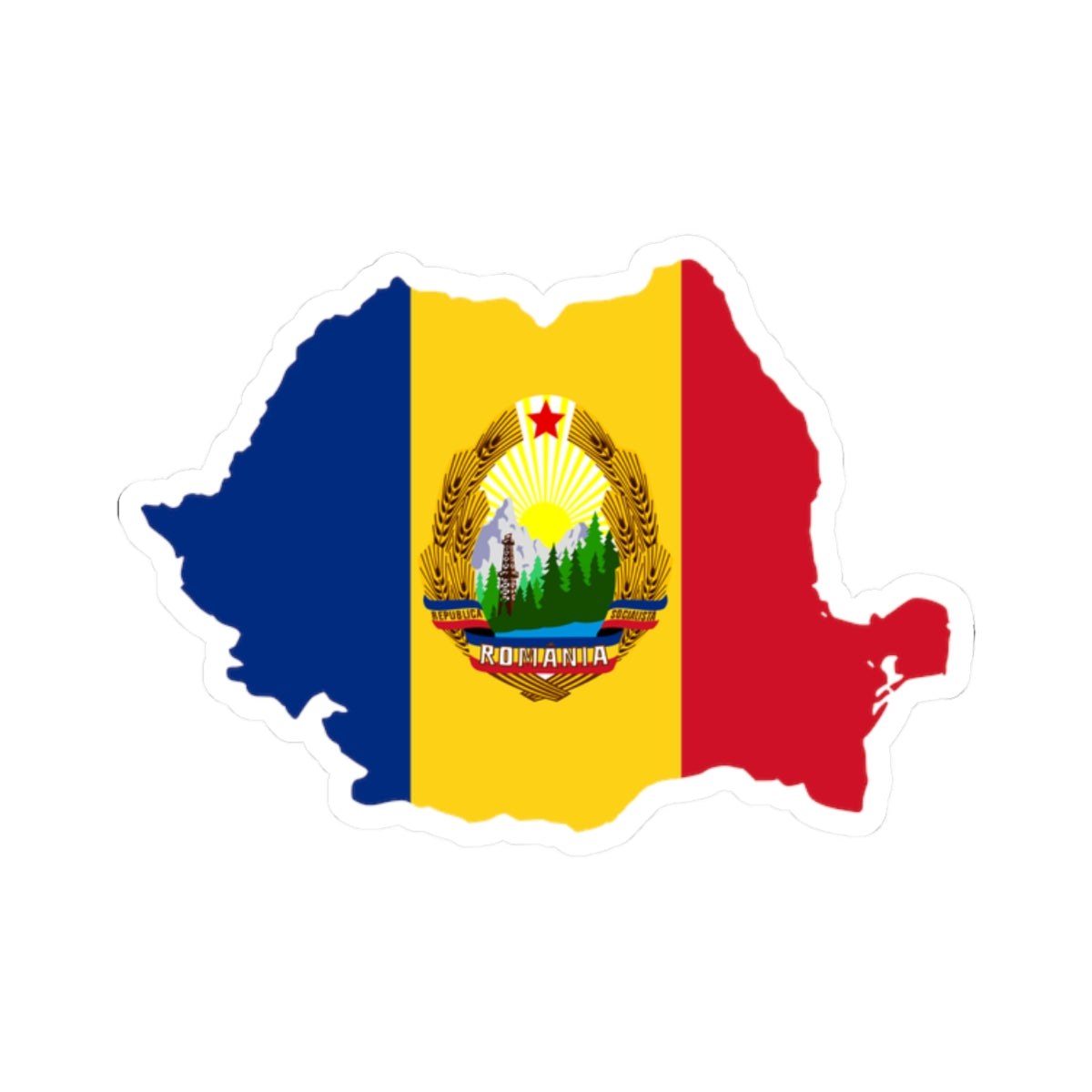 Flag-map of Romania 1965-1989 (Oman) STICKER Vinyl Kiss-Cut Decal