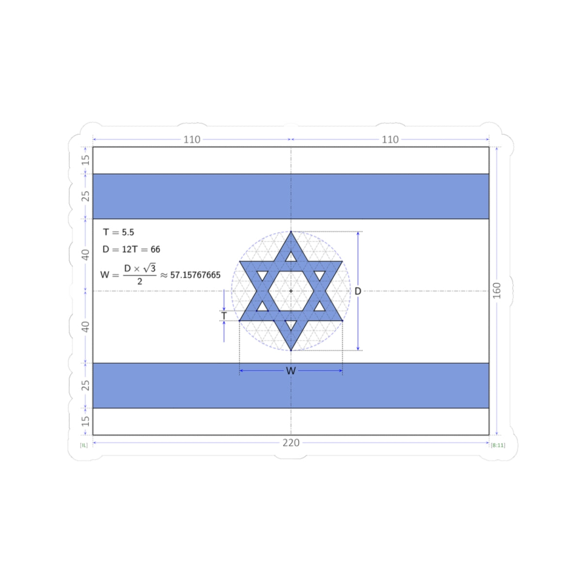 Flag of Israel construction sheet D66 (Israel) STICKER Vinyl Kiss-Cut Decal