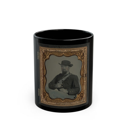 Private William B. Todd Of Company E, 9th Virginia Cavalry Regiment With Colt Army Revolver And Smoking A Cigar (U.S. Civil War) Black Coffee Mug