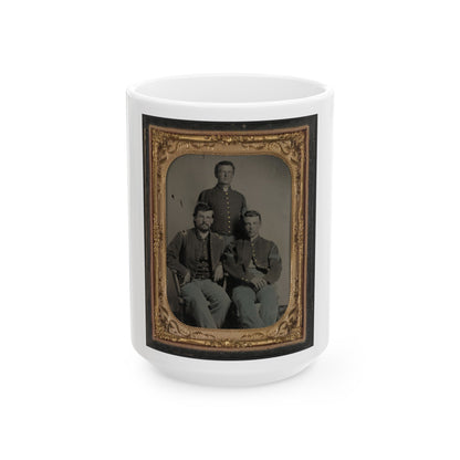 Three Unidentified Soldiers In Union 1st Lieutenant, 1st Sergeant, And Master Sergeant Uniforms (U.S. Civil War) White Coffee Mug