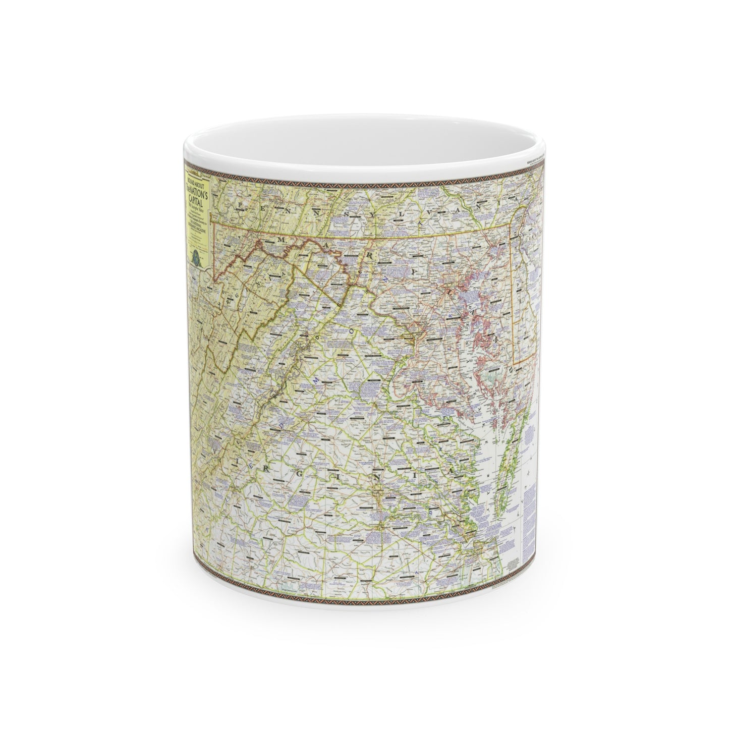 USA - Round About the Nation's Capital (1956) (Map) White Coffee Mug-11oz-The Sticker Space