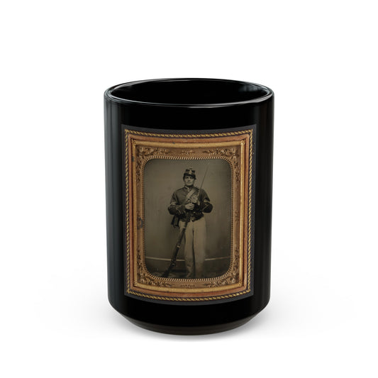 Unidentified Soldier In New York State Enlistedman's Uniform With Bayoneted Musket (U.S. Civil War) Black Coffee Mug
