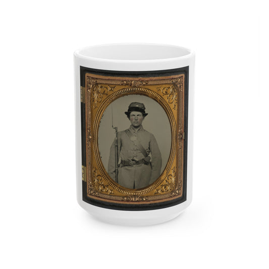 Unidentified Soldier In New Hampshire Uniform And Co. D Whipple Hat With Bayoneted Musket And Revolver (U.S. Civil War) White Coffee Mug