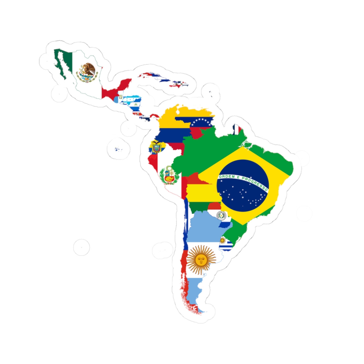 Flag map of Latin America (Costa Rica) STICKER Vinyl Kiss-Cut Decal