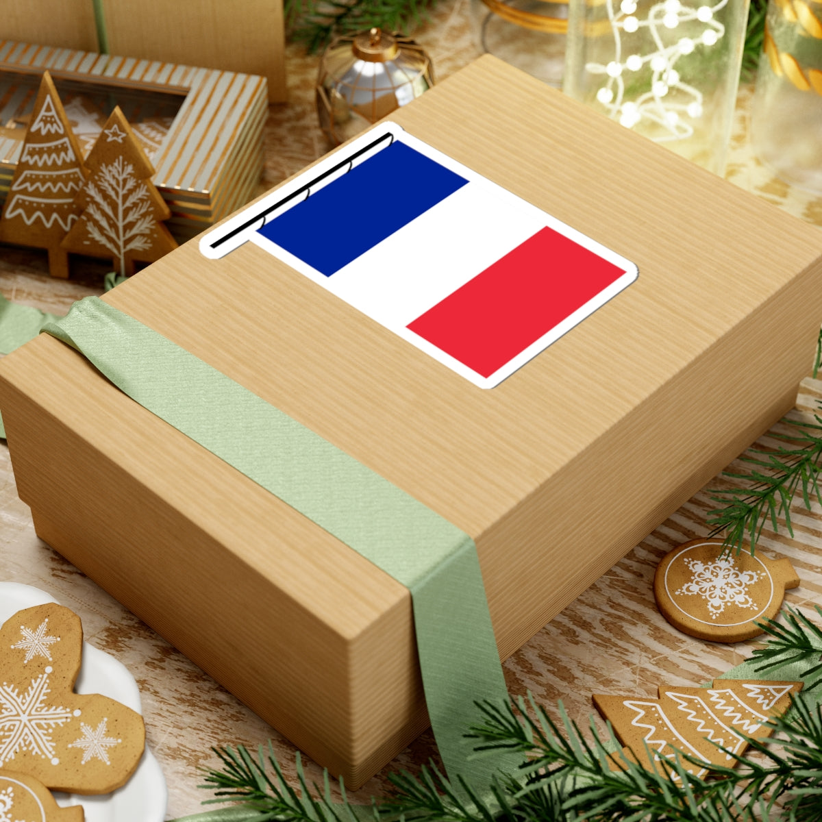 Flag of France on staff hoist left (France) STICKER Vinyl Kiss-Cut Decal
