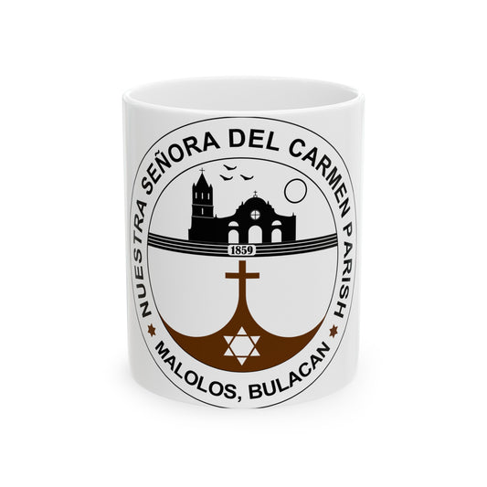 Seal of the Parish of Our Lady of Mount Carmel - White Coffee Mug-11oz-The Sticker Space