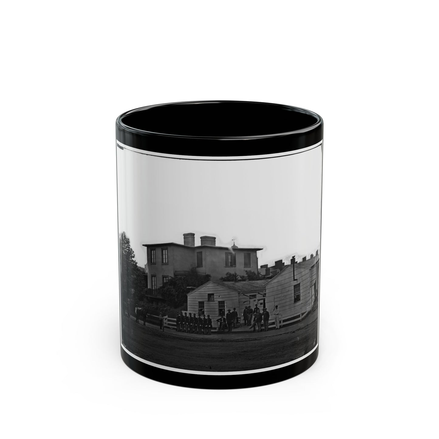 Washington, District Of Columbia. Eight Soldiers In Formation In Front Of Temporary Buildings (U.S. Civil War) Black Coffee Mug