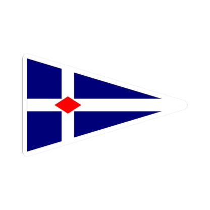 Navy triangular pennant with a centred white cross and a red diamond at the intersection, in flat vector style.