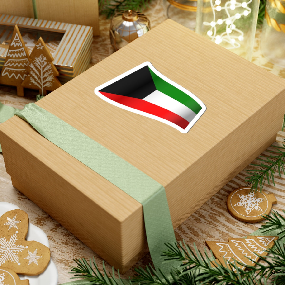 Kuwait Flag - iconic waving (Kuwait) STICKER Vinyl Kiss-Cut Decal