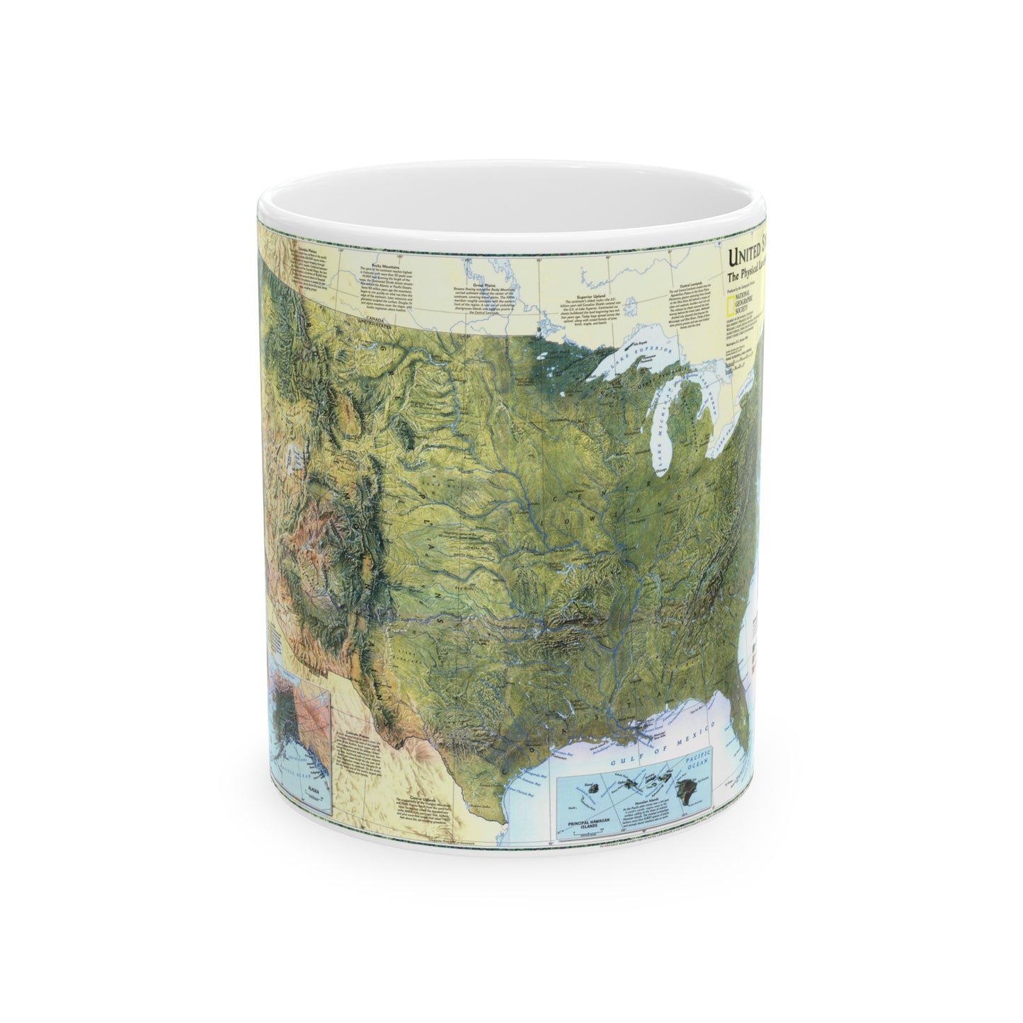 USA - The Physical Landscape (1996) (Map) White Coffee Mug-11oz-The Sticker Space