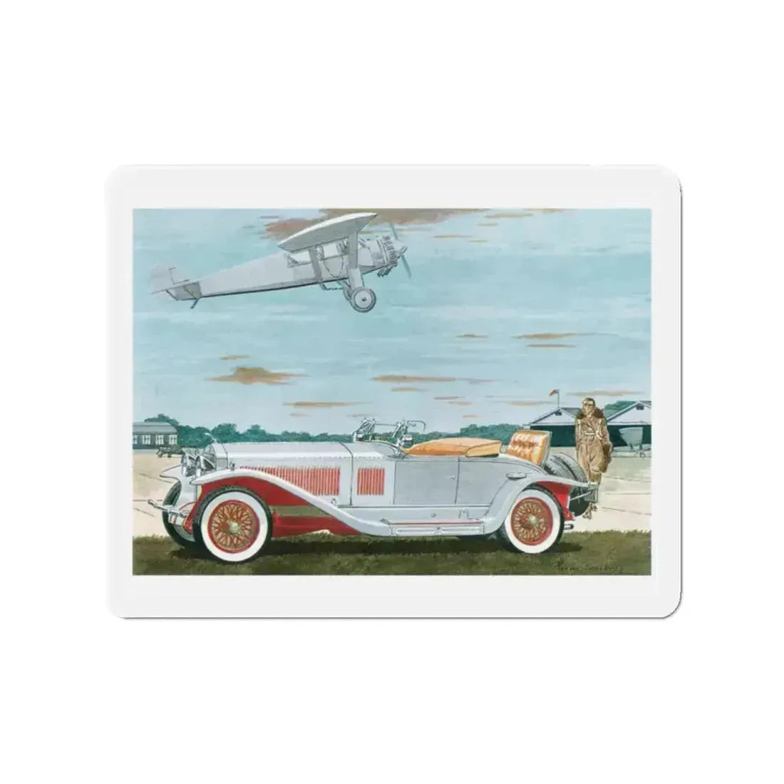 1927 Isotta Fraschini Roadster, Esquire magazine, 1958 (Magazine Illustration) Refrigerator Magnet 2 Inch - The Sticker Space