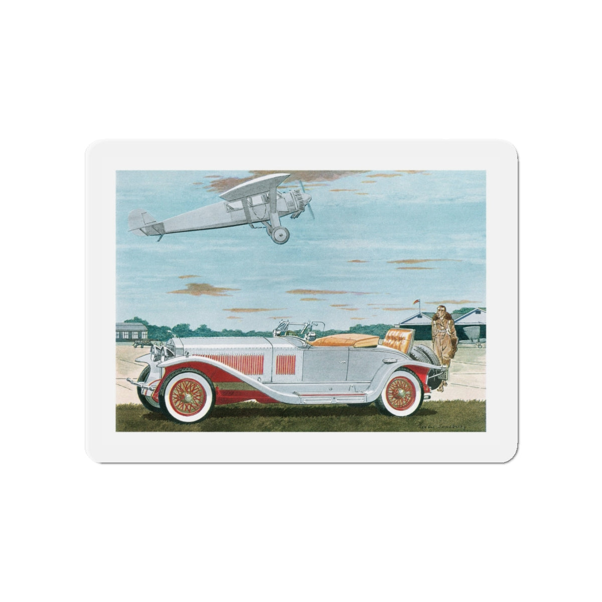 1927 Isotta Fraschini Roadster, Esquire magazine, 1958 (Magazine Illustration) Refrigerator Magnet-4" x 4"-The Sticker Space