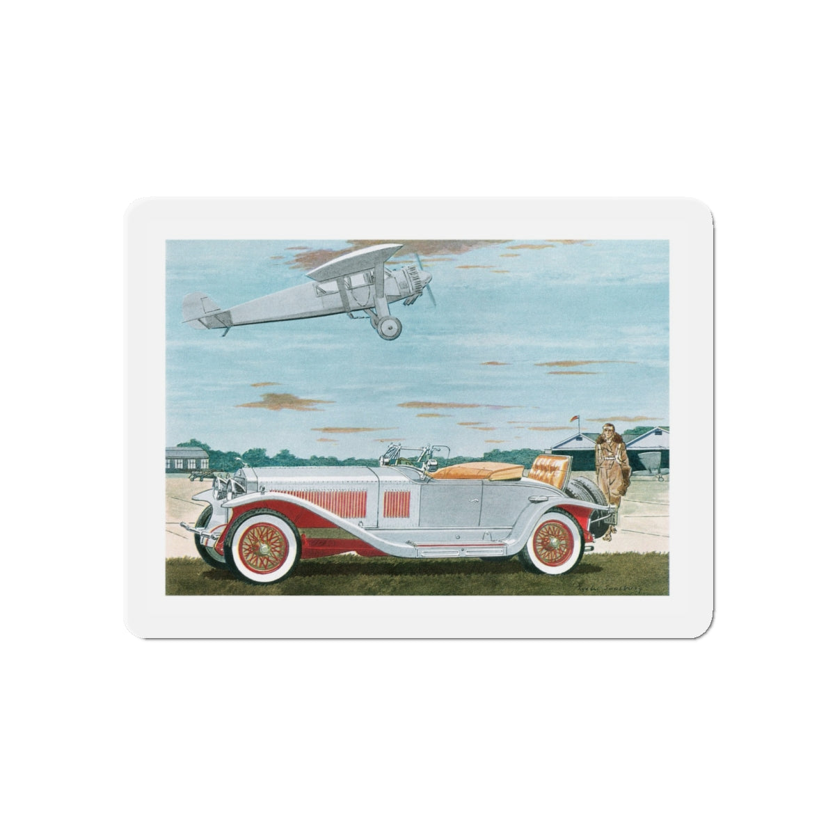 1927 Isotta Fraschini Roadster, Esquire magazine, 1958 (Magazine Illustration) Refrigerator Magnet-5" x 5"-The Sticker Space