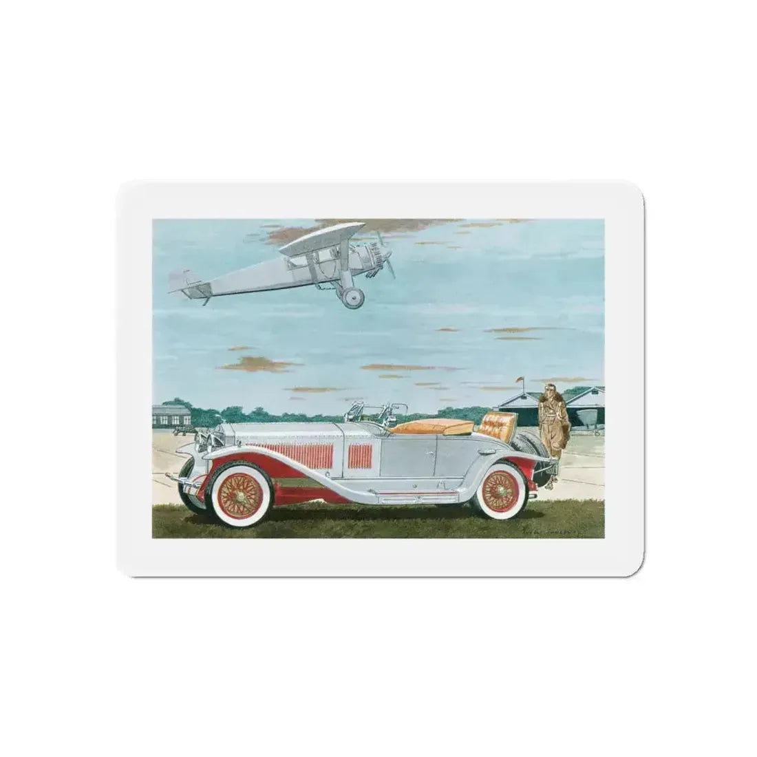 1927 Isotta Fraschini Roadster, Esquire magazine, 1958 (Magazine Illustration) Refrigerator Magnet 6 Inch - The Sticker Space
