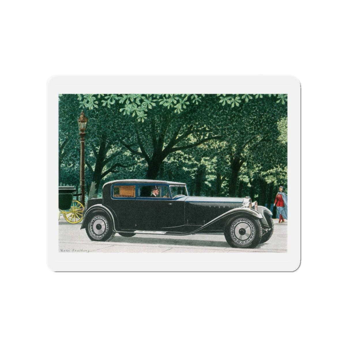 1928 Bugatti Royale Coupe, Esquire magazine, 1958 (Magazine Illustration) Refrigerator Magnet-2" x 2"-The Sticker Space