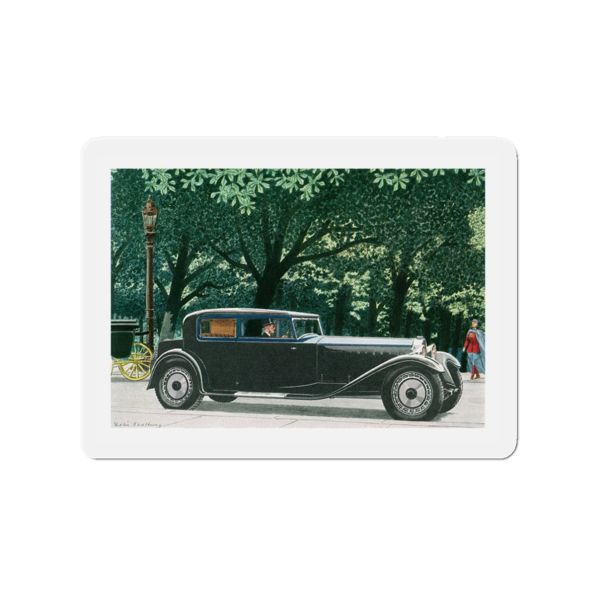 1928 Bugatti Royale Coupe, Esquire magazine, 1958 (Magazine Illustration) Refrigerator Magnet-3" x 3"-The Sticker Space