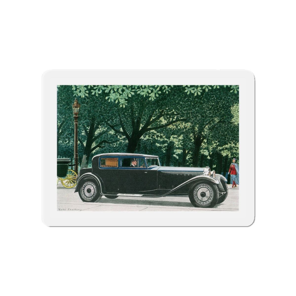 1928 Bugatti Royale Coupe, Esquire magazine, 1958 (Magazine Illustration) Refrigerator Magnet-4" x 4"-The Sticker Space