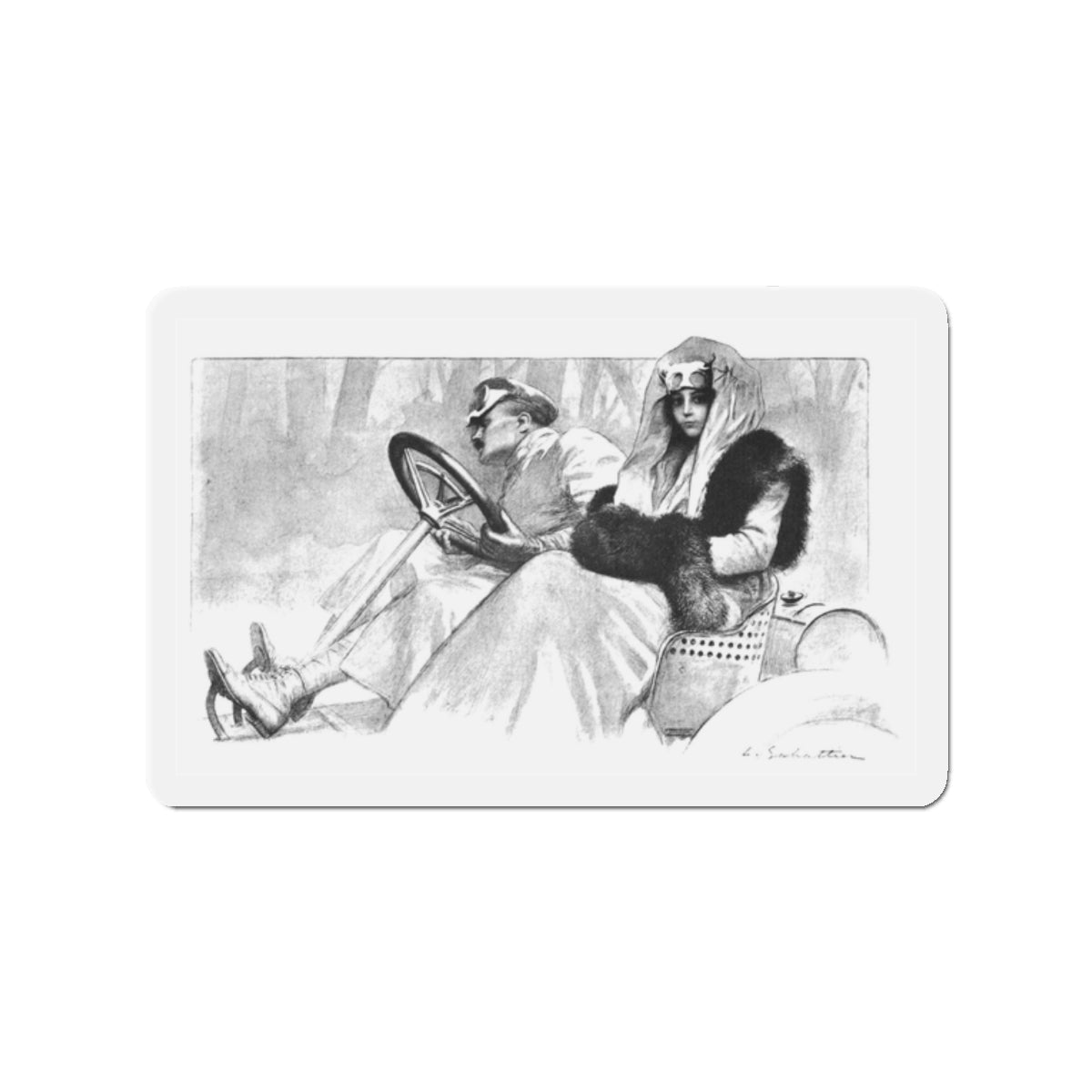 1929 illustration of the early days of motoring (Magazine Illustration) Refrigerator Magnet-2" x 2"-The Sticker Space